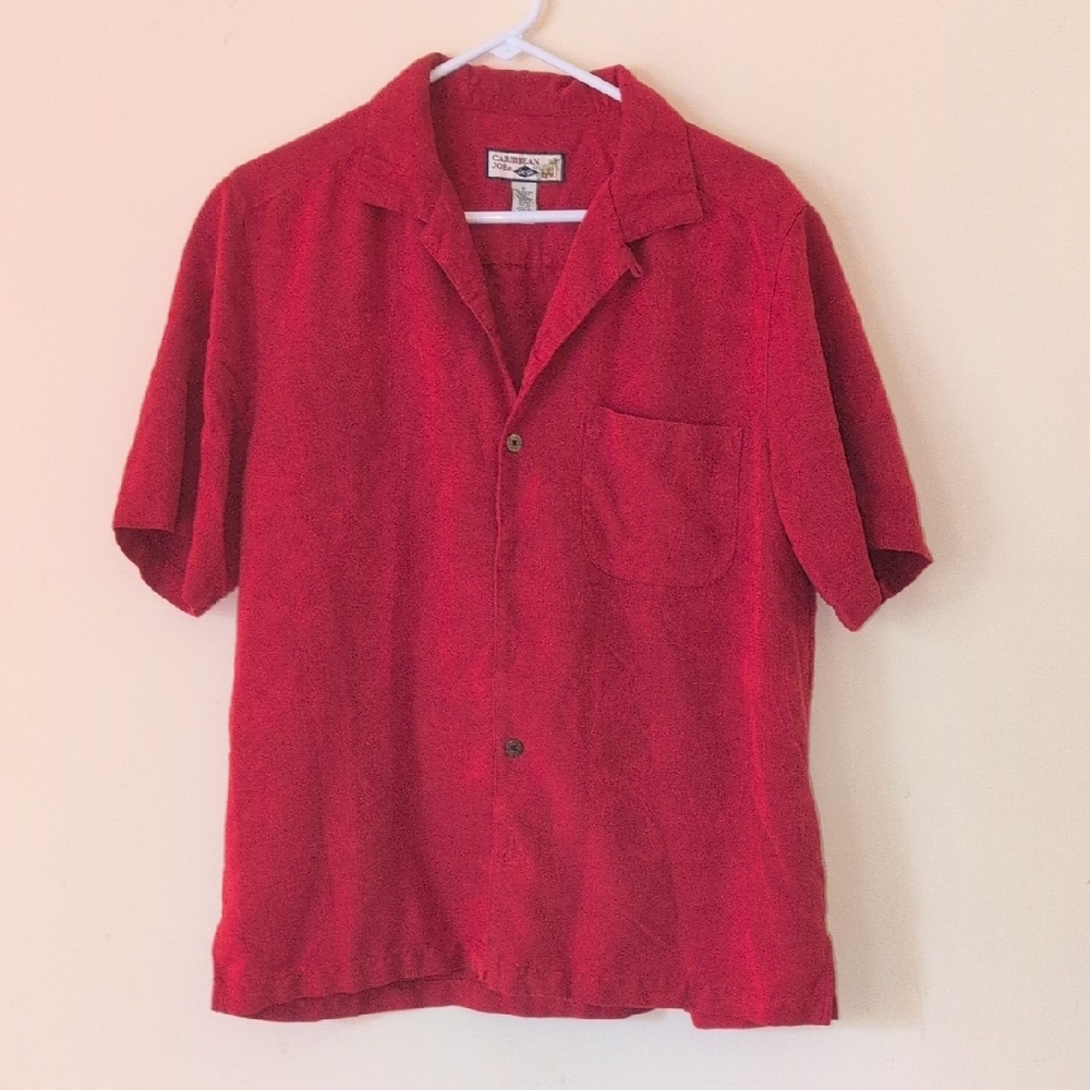 Caribbean Joe Red Casual Button Down Shirt